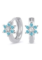 very nice silver sky blue cubic zirconia huggie hoop baby birthstone earrings